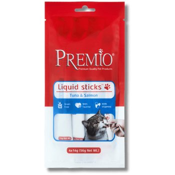 חטיף נוזלי פרמיו דליקט טונה וסלמון לחתול - כל אריזה 56 גרם