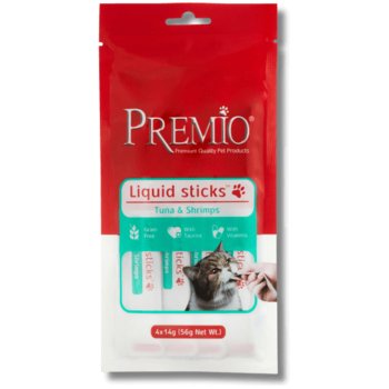 חטיף נוזלי פרמיו דליקט טונה ושרימפ לחתול - כל אריזה 56 גרם